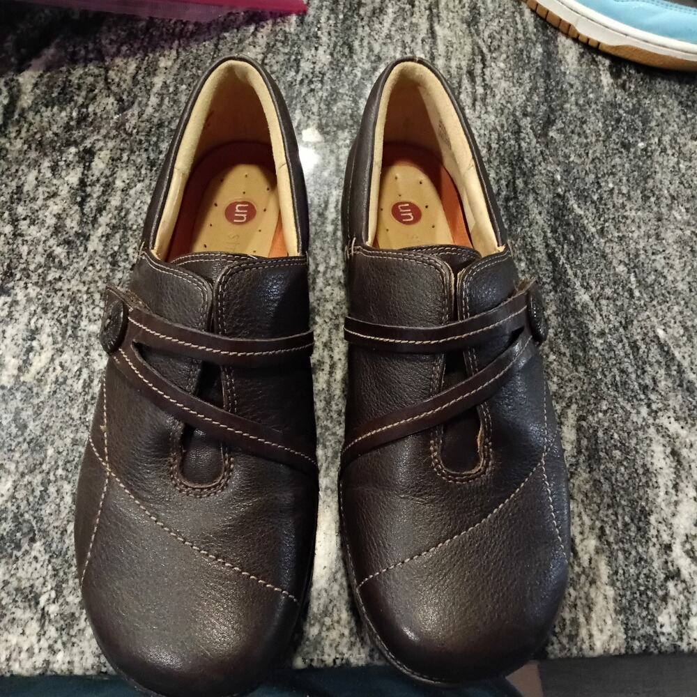 Clarks Unstructured Un.Esma Brown Leather Slip On Comfort Shoes US 7W #26102781